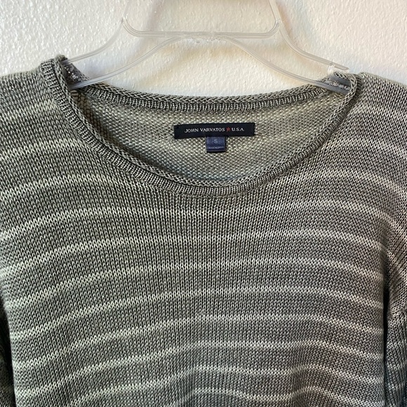 John Varvatos Men’s Linen Knit Pullover Striped Sweater Green Size S - Picture 4 of 7